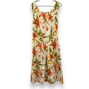 Vintage Adrianna‎ Papell Off White Tropical Floral Print Sleeveless Midi Dress 8